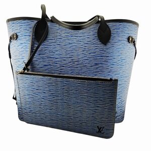 Louis Vuitton Striped Blue and Black Tote with Pouch